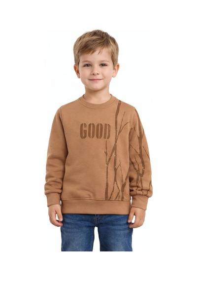 Baglan Erkek Çocuk Önü Arkası Baskılı Sweatshirt Bgl-st05241 Camel