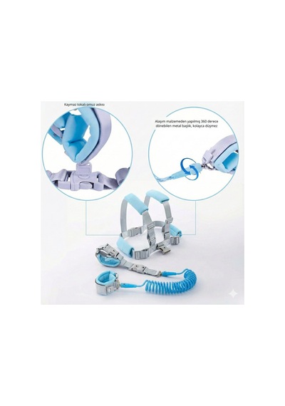 Çocuk Emniyet Tasması Ve Bilek Bağı Seti 3in1 Ayarlanabilir 2.5m Anti Kayıp Güvenlik Sistemi Mavi Blue