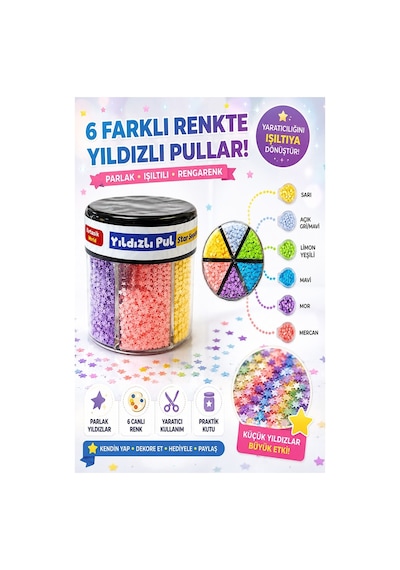 Yıldızlı Pul Standlı 6 Renk 60gr 1 Paket Bubu Parlak Pul Okul Sınıf Etkinlik Resim Dekarasyon Hobi Süsleme Sanat