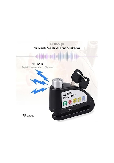 Pc1505 Alarm Disk Kilidi Seti, Fren Kilidi, Hırsızlığa Karşı Su Geçirmez 110 Db 7 Mm Pin 1,5 M Hatırlatma Kablosu Motosikletler İçin Scooter Taşıma Çantası