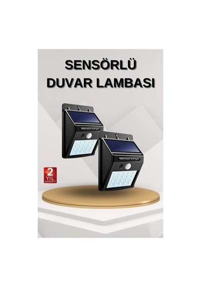 Solar Sensörlü Duvar Lambası Bahçe Lamba 20 Led Işık Beyaz - Siyah