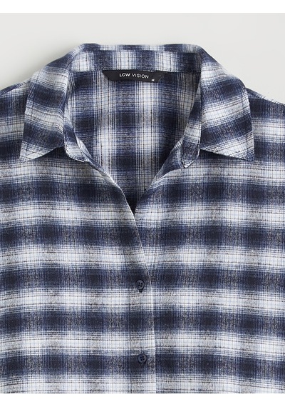Lcw Vision Lacivert Ekose Oversize Kadın Oduncu Gömlek