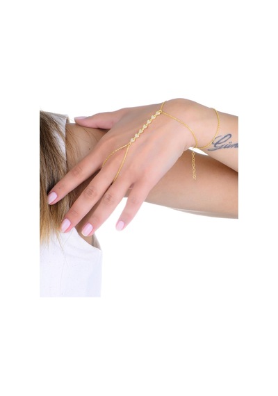 Gümüş Altın Yaldızlı Zirkon Taşlı Sıralı Kalpler Şahmeran Barcode Beyaz - Rose Gold