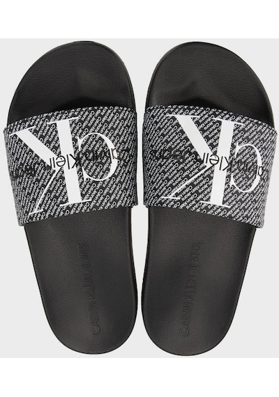 Calvin Klein Kadın Terlik Yw0yw01407 0gm Siyah-beyaz Beyaz - Siyah
