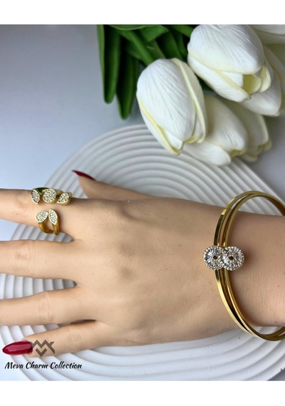 Sonsuzluk Figürlü Zirkon Baget Taşlı Çelik Ajda Charmı / Kolye Ucu Gold