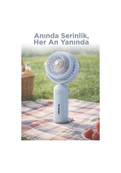 Şarjlı El Vantilatörü Hareketli Başlıklı 3 Kademeli Mini Taşınabilir Masa Fanı F60 Mavi