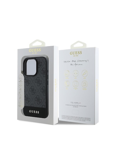 Apple Uyumlu iPhone 16 Pro Max Kılıf Guess Lisanslı Pu Deri Şerit Logo Dizaynlı Kapak Siyah