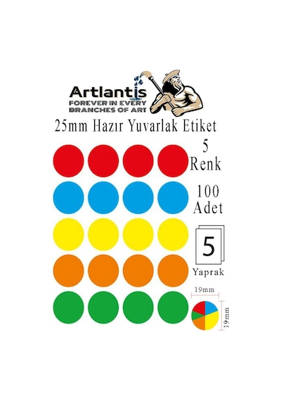 25 Mm Renkli Hazır Yuvarlak Etiket 100 Lü 1 Paket Mix Color Ofis Etiketleri Kendinden Yapışkanlı Nokta Etiket