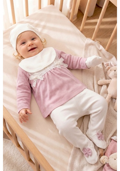 Babymod Fistolu 100% Pamuk Kız Bebek Takım 5'li Set Gülkurusu