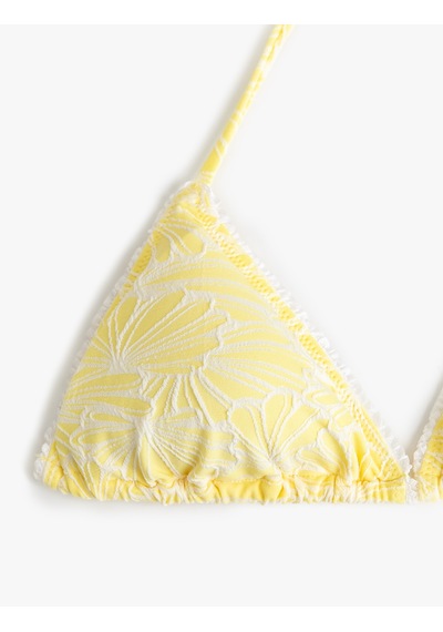 Koton Floral Dokulu Boyundan Bağlamalı Üçgen Bikini Üstü Sarı 5sak10194mm