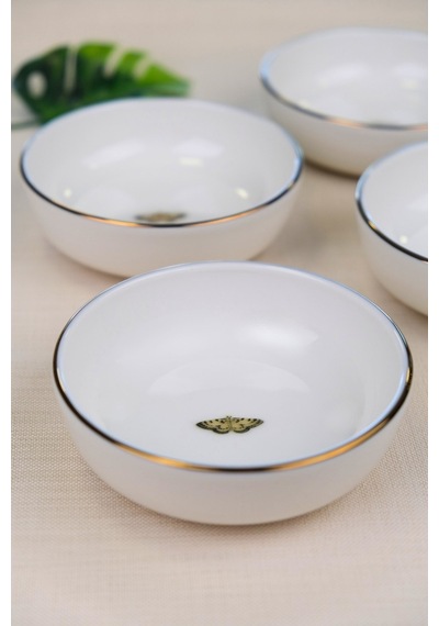 Tabak Evi Kelebek Altın Yaldızlı Kase 10x3cm 150cc 4 Lü Krem