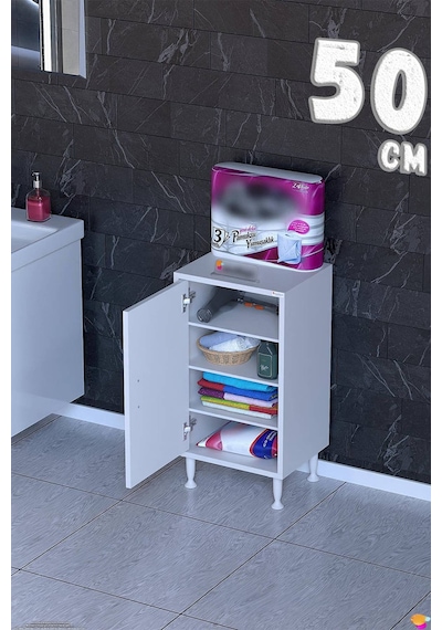 Söke 50 Cm Çok Amaçlı Kapaklı 3 Raflı 4 Bölmeli Komidin Dolap 50 Cm