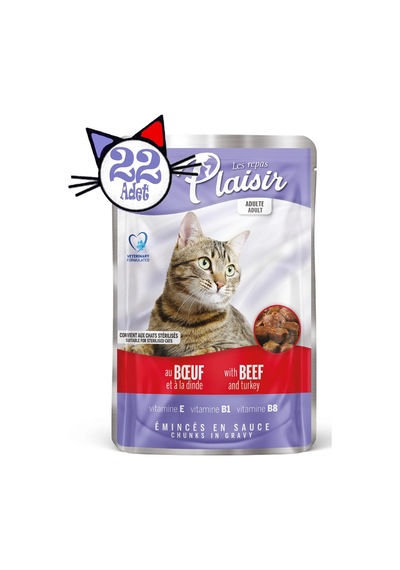 Plaisir Sığır Etli ve Hindi Etli Pouch Yetişkin Kedi Yaş Maması 22 x 100 G