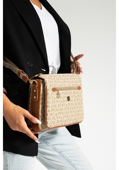 Just Polo Lüks Tasarım Kadın 3 Gözlü Çapraz Postacı Ve Omuz Çantası 29x20cm Vizon - Taba