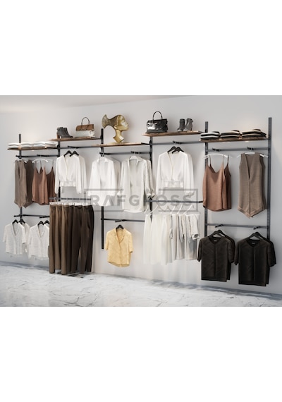 Mağaza Raf Sistemi, Askılık Sistemi, Butik , Mağaza Stand-305x200 Siyah - Lidya
