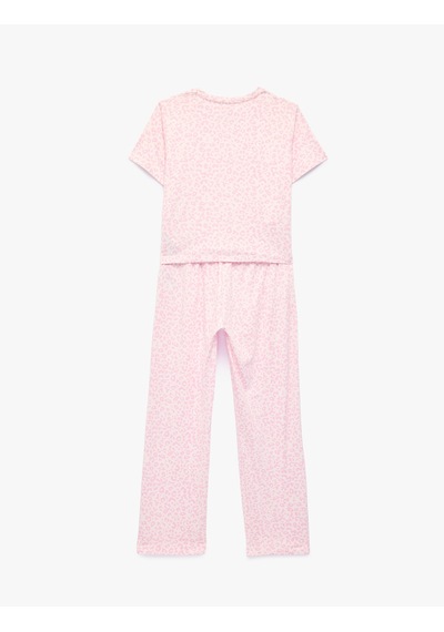 Koton Rahat Kesim Leopar Desenli Bisiklet Yaka Kısa Kollu Pijama Takımı Pembe Desenli 7wlk40289mk