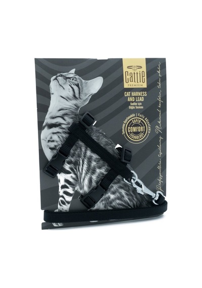 Cattie Dokuma Kedi Göğüs Tasma Ve Uzatma Seti 1x25-40 CM Siyah