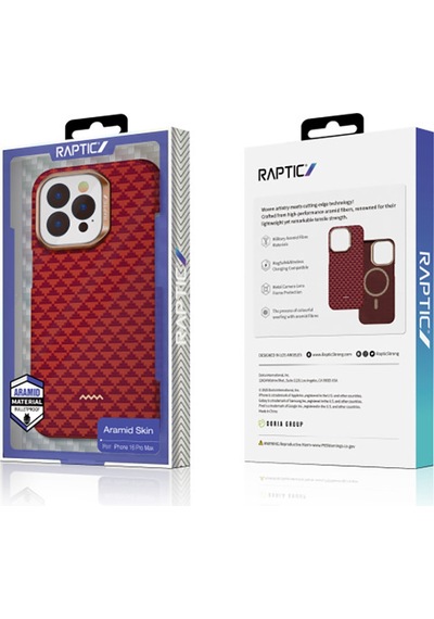 Apple iPhone 16 Pro Max Kılıf M-safe Uyumlu Raptic Aramid Skin Origin Serisi Kapak Kırmızı