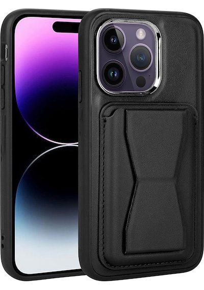 Nourthkiingdom Apple Uyumlu iPhone 14 Pro Max Kartlıklı Standlı Pu Deri Nrtk Memo Kılıf-siyah Siyah