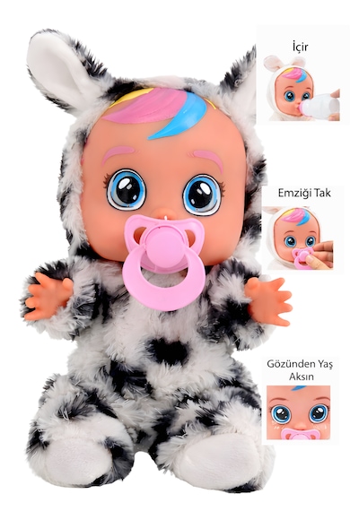 Ağlayan Ve Konuşan Et Bebek 20 Cm Su İçen Bebek Oyuncağı 3+ Yaş Beyaz - Siyah
