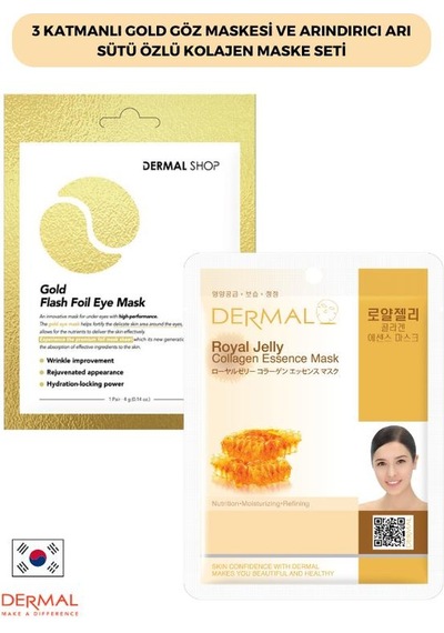 Dermal 3 Katmanlı Gold Göz Maskesi + Arındırıcı Arı Sütü Özlü Kolajen Maskesi 2'li