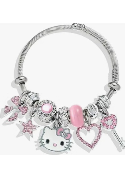 Lunarie Pembe Hello Kitty Figürlü Dolu Charm Kelepçe Bileklik Çok renkli