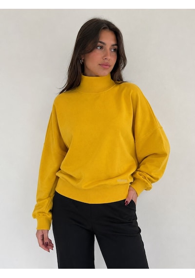 Neden Tekstil Kadın Oversize Sarı Yarım Balıkçı Yaka Triko Kazak