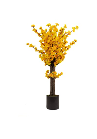 Yapay Çiçekçiniz Gri Saksıda 100 Cm Sarı Bahardalı