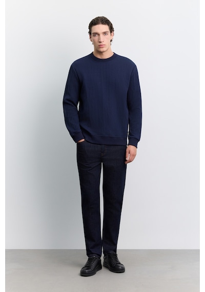 Avva Erkek Lacivert Bisiklet Yaka Kolay Ütülenen Jakarlı Regular Fit Sweatshirt A62y1250