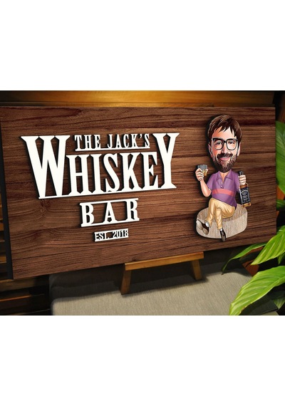 Bk Gift Kişiye Özel Karikatürlü Kabartma Tasarım Ceviz Ahşap Bar Tabelası, Home Bar Tabela, Rustik Ev Dekorasyonu, Duvar Dekoru-10
