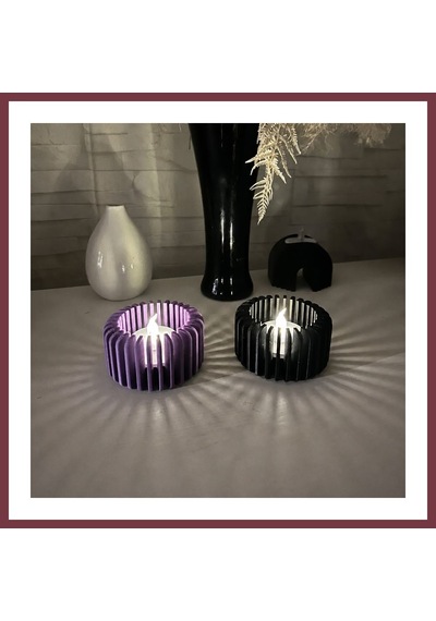 Storeşahin 3d Baskı Modern Çizgili Mumluk - Tealight Mumluk 1 Adet -mor Shn0720
