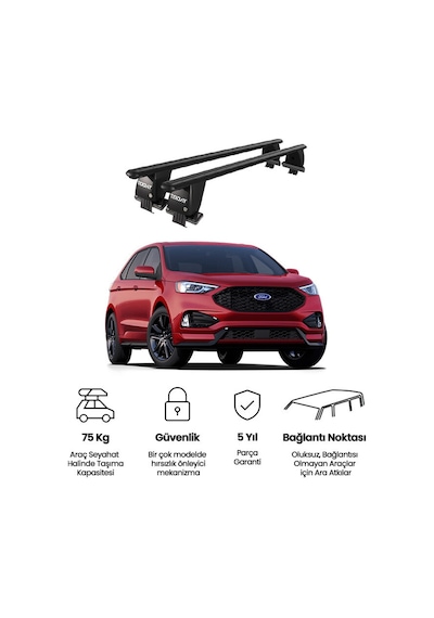 Royal Ford Edge 2016 Ve Sonrası Uyumlu Siyah Ara Atkı Port Bagaj Tavan Barı