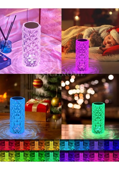 Kristal Elmas Led Dokunmatik Sensör Usb Şarjlı Masa Lambası Rgb Gece Lambası Diğer