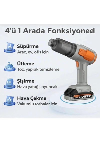 Miaxtreme 120w 20.000pa Güçlü Vakumlu 8in1 Araç Içi Üfleme+emme Süpürge 7.500mah Çıkarılabilir Batarya Süpürge