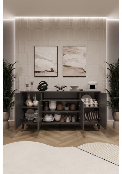 Asra Trend Lüks Konsol Tv Ünitesi %100 Mdf Salon Ve Yemek Odası Ünitesi Knsl02 Koyu Gri