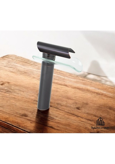 İsaoğlu Yapı Antik Siyah Çanak Lavabo Bataryası Glass Design Yüksek Armatür Çanak Musluk Antik