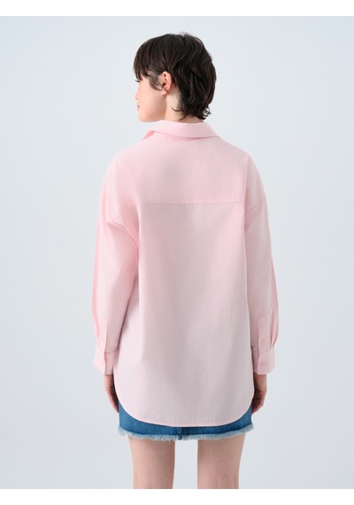 Oversize Fit Kadın Gömlek U.kol Pembe