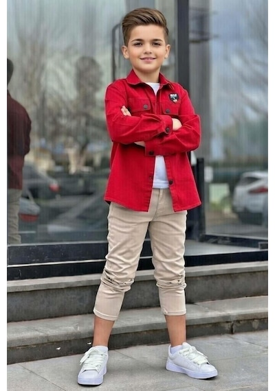 Riccotarz Erkek Çocuk Sırt Baskılı Çıtçıt Düğmeli Kırmızı Gömlek Dar Kesim Pantolon Alt Üst Takım Kırmızı Riccotarz Erkek Çocuk Sırt Baskılı Çıtçıt Düğmeli Kırmızı Gömlek Dar Kesim Pantolon Alt Üst Takım Kırmızı