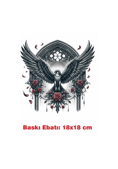 Kuş Ve Güller Gotik Temalı Ütü İle Yapışan Tekstil Kumaş Tişört Dtf Baskı 3551
