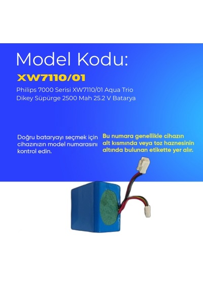 Philips 7000 Serisi Xw7110/01 Aqua Trio Dikey Süpürge 2500 Mah 25.2 V Batarya  Uyumlu Uzun Ömürlü, Maksimum Performans Pil