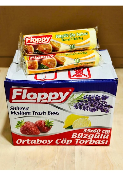 Şeylişeyler Floppy Büzgülü Orta Boy Çöp Poşeti 55 60 Cm Limon Kokulu 5 Paket