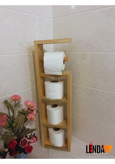 Çok Amaçlı Doğal Desenli Ahşap Tuvalet Kağıdı Standı Çam Ağacından Üretilmiştir. Bej