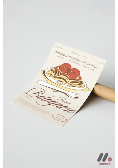 Spagetti Bolognese Posteri, Çerçevesiz Yüksek Kalite Duvar Afişi - Mutfak Dekorasyonu