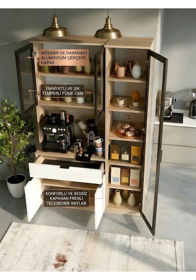 Dream Premium Kahve İstasyonu - Kahve Köşesi Ve Mutfak Ünitesi - Safir Meşe Füme Temperli Camlı Led Modül Safir Meşe Dream Premium Kahve İstasyonu - Kahve Köşesi Ve Mutfak Ünitesi - Safir Meşe Füme Temperli Camlı Led Modül Safir Meşe