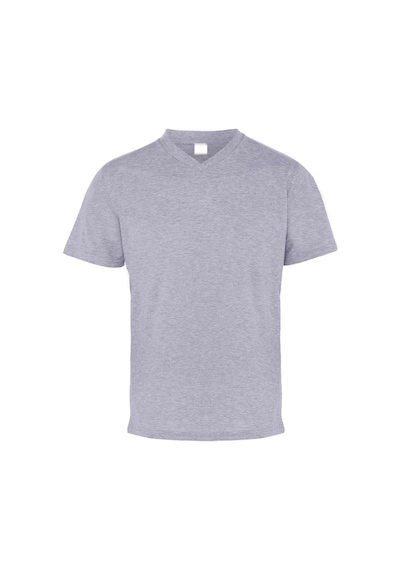 Kant Penye Kumaş V Yaka Kısa Kollu Tshirt Gri Çok Renkli