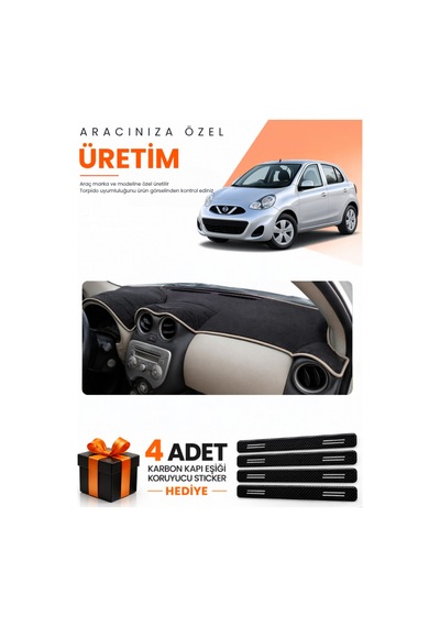 Nissan Micra March 2010-2016 Uyumlu Torpido Koruma Örtüsü Oto Kılıfı - Siyah Bej