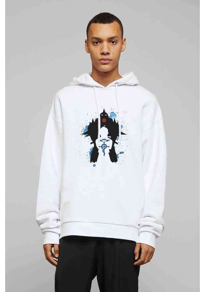 Anime Death Note Baskılı Beyaz Erkek Örme Kapşonlu Sweatshirt (531042819)