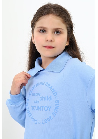Toontoy Kız Çocuk Baskılı Elbise Mavi