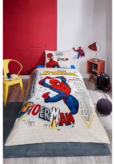 Disney Nevresim Takımı Ranforce Tek Kişilik Gri Spıderman Web Slın