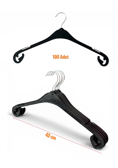 Bluz Askısı, Elbise Askısı, Tişört Askısı, Tunik Askısı, Gömlek Askısı, Siyah Renk, 43 Cm, 100 Adet